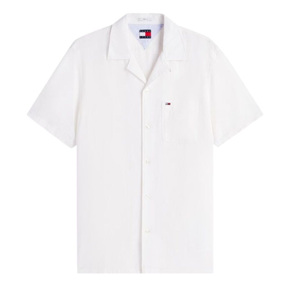 Tommy Jeans Mens Linen Short-Sleeved Shirt / Ecru